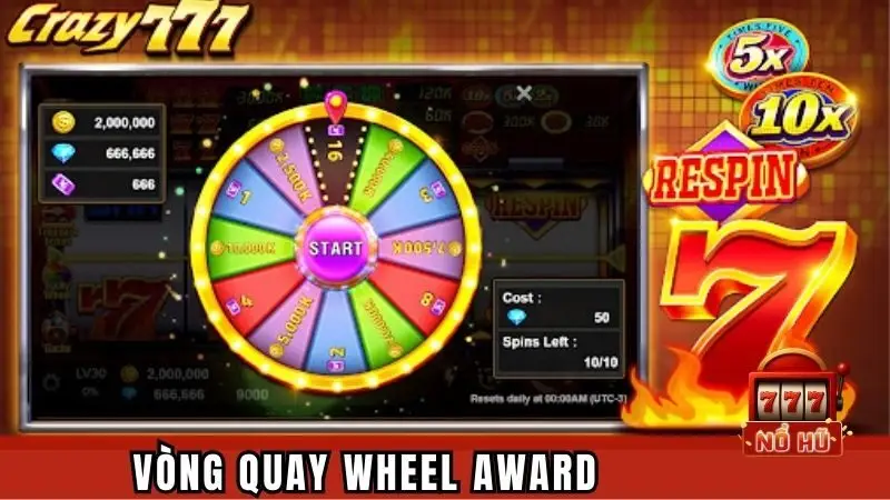 Vòng quay Wheel Award của Nổ Hũ 777